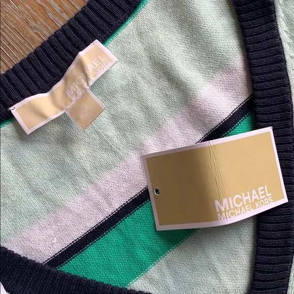 MICHAEL KORS Tile Blue Striped V-Neck Knit Dress - Picture 12 of 13